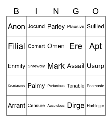 Hamlet Act I Vocab Bingo Card