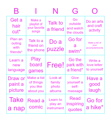 Self-Care Bingo Card