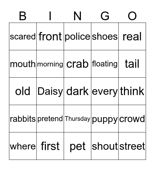 DAISY AND THE PUPPY Bingo Card