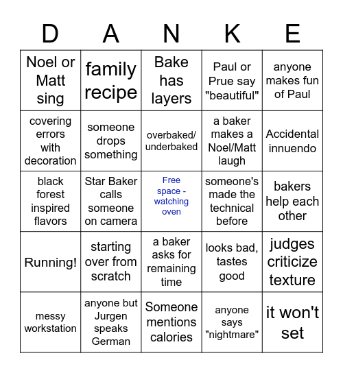 German Week Bingo Card