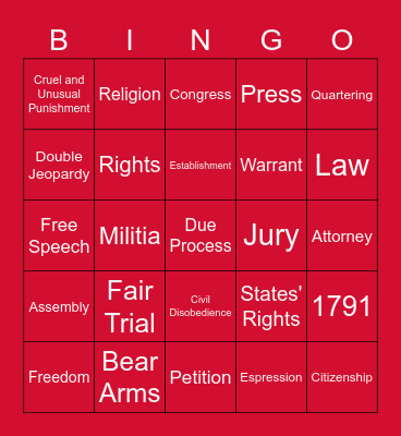 Bill of Rights Bingo Card