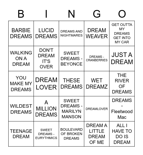 DREAM Bingo Card