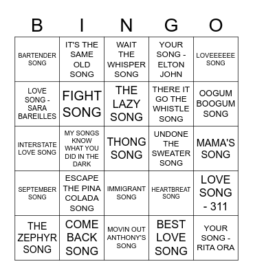 SONG Bingo Card