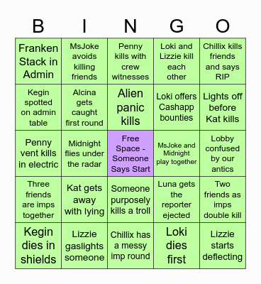 Zeemongus Bingo Night Bingo Card