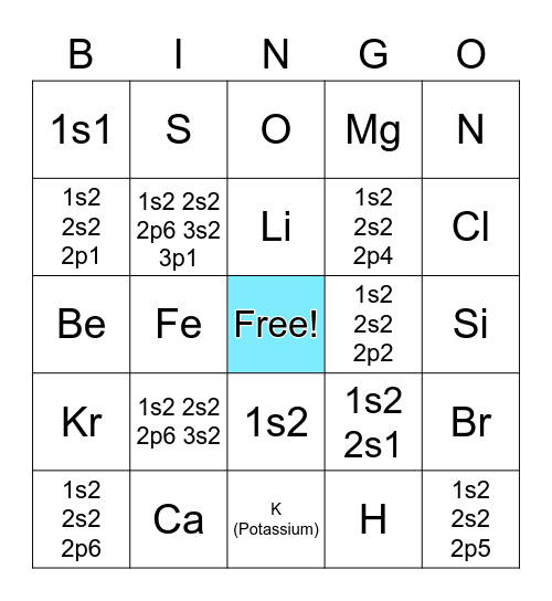 Electron Configuration Bingo Card