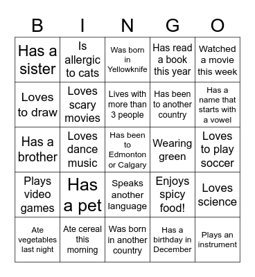 Getting to Know You Bingo Card