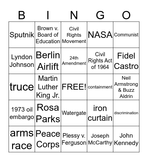 Unit 8 Bingo Card