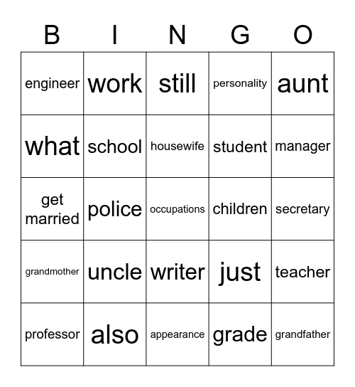 Unit 1 Lesson 2 职业 Bingo Card