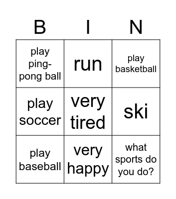 Sports Bingo Card