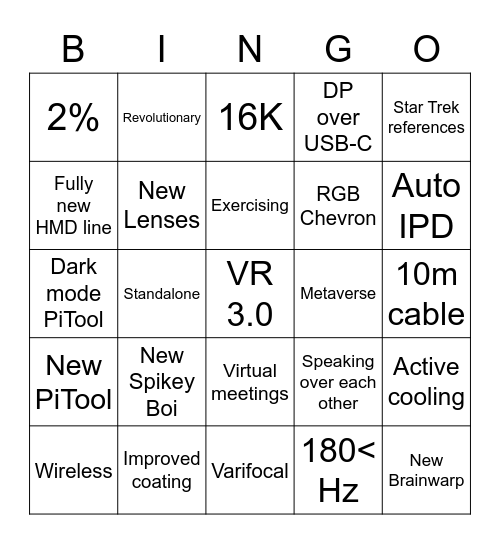 Pimax Frontier Bingo Card