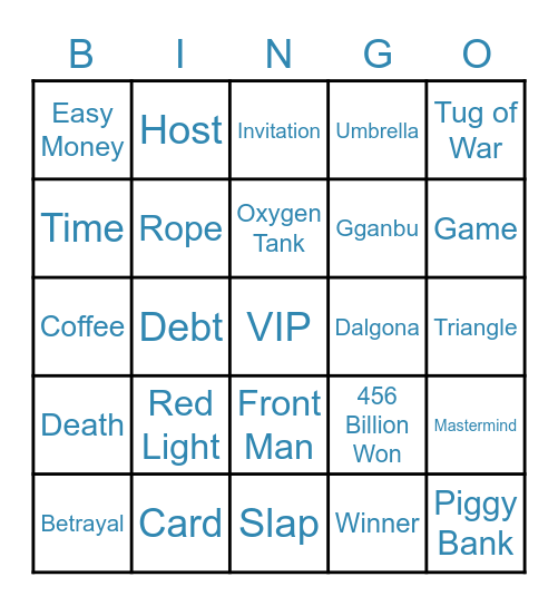 #FASquidGamesAndChill2021 Bingo Card
