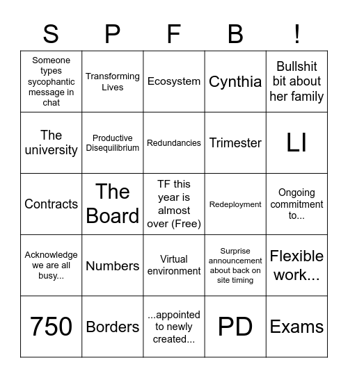 Bullshit Briefing Bingo Card