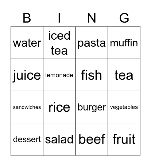 Food Bingo Card