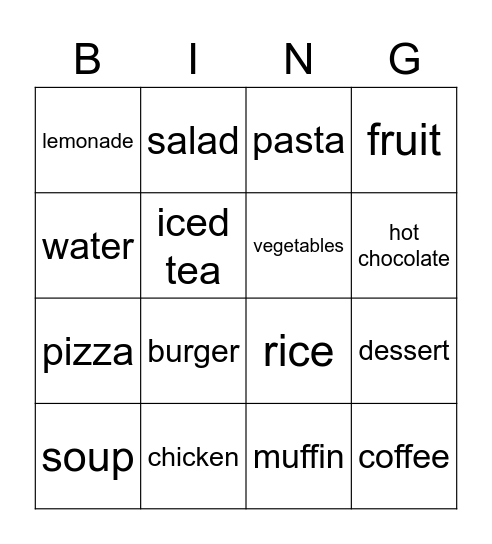 Food Bingo Card