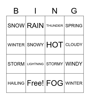 WEATHER BINGO VOCABULARY Bingo Card