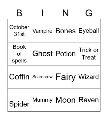 Boo! Bingo Card