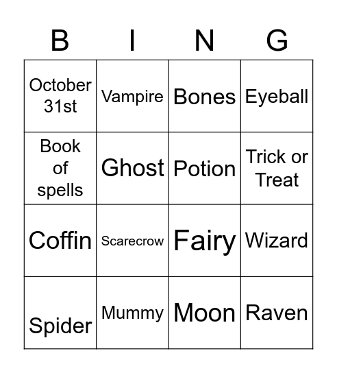 Boo! Bingo Card