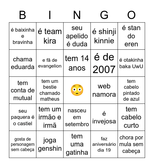 bingo de gente imitona😒 Bingo Card