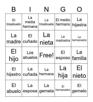 La Familia Bingo Card