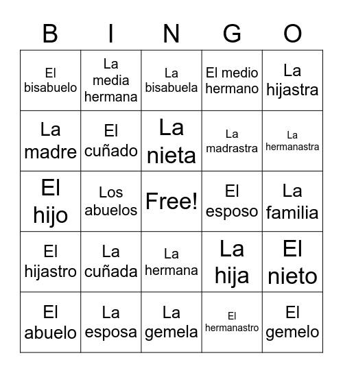 La Familia Bingo Card