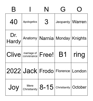 C.S Lewis BINGO Card