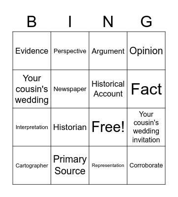 World History Introduction Vocab Bingo Card