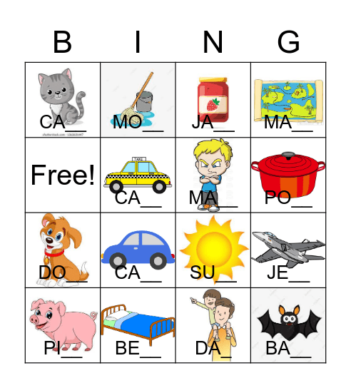 CVC Words Bingo Card