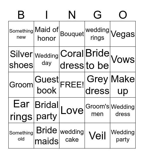 Jackie Bridal Shower Bingo Card