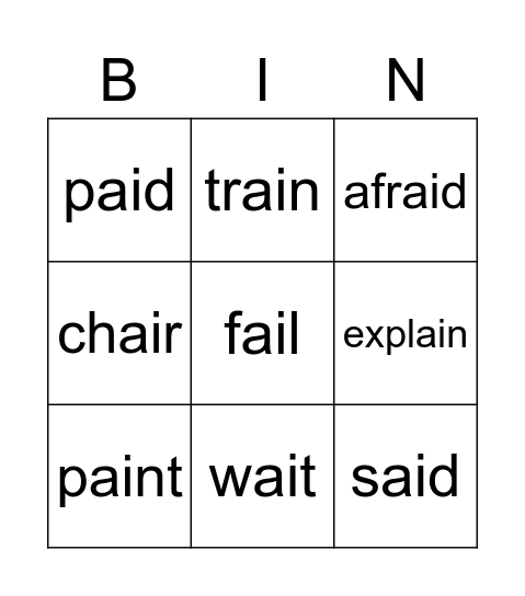 ai spelling pattern Bingo Card