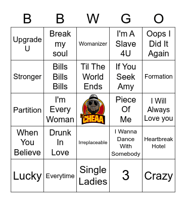 Beyonce, Britney, Whitney Bingo Card