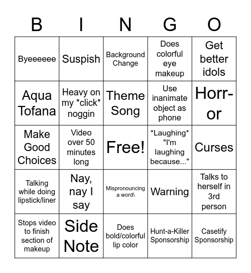 Bailey Sarian Bingo Card