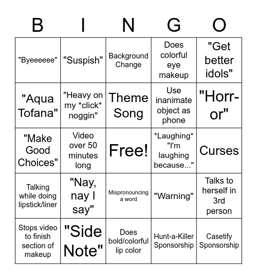 Bailey Sarian Bingo Card