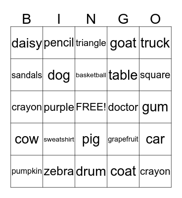 Say the group that the word belongs to Bingo Card