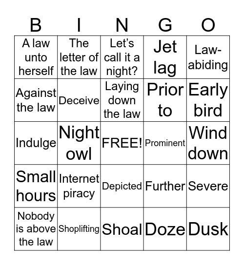 Bingo Review Bingo Card