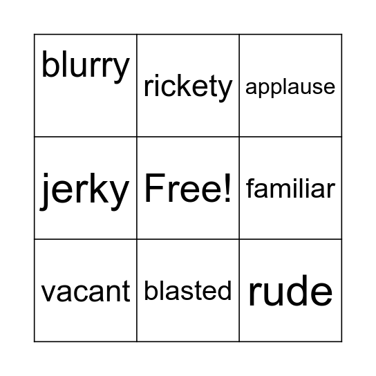 Lesson 9 Vocab Bingo Card