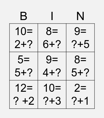 Very basic Algebra Starter Bingo Card