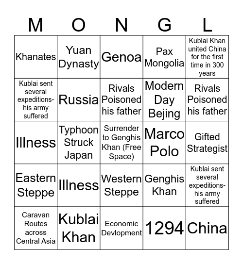 Mongol Empire  Bingo Card