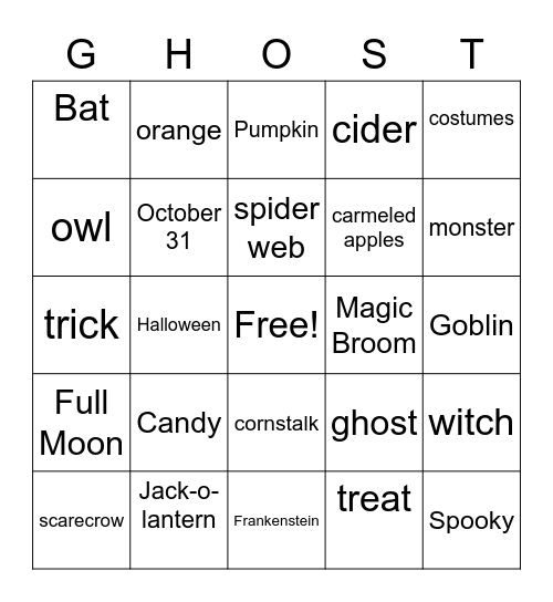 Ghost Bingo Card