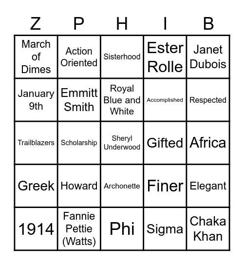 ZETA BINGO Card