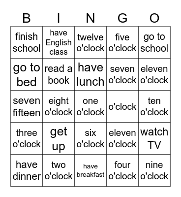 Speaking & Reading Unit 5 Bingo Card