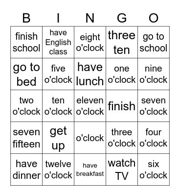 Speaking & Reading Unit 5 Bingo Card