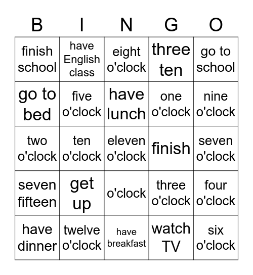 Speaking & Reading Unit 5 Bingo Card