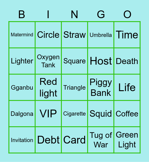 #FASquidGamesAndChill2021 Bingo Card