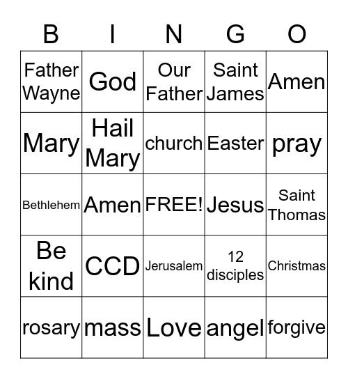 CCD Bingo Card