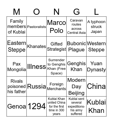 Mongol Empire  Bingo Card