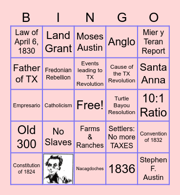 Causes to TX Revolution Bingo Card