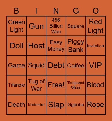 #FASquidGamesAndChill2021 Bingo Card