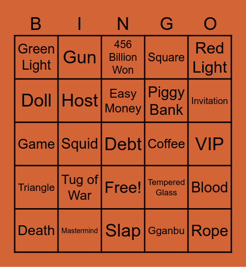#FASquidGamesAndChill2021 Bingo Card