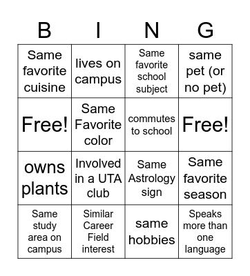Networking Bingo Card