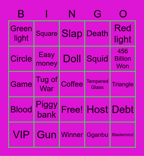 #FASquidGamesAndChill2021 Bingo Card